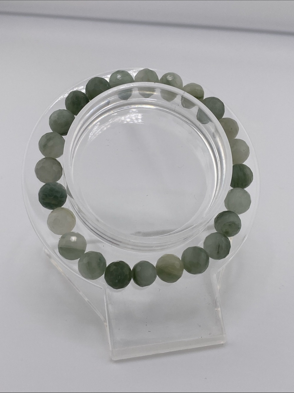 Faceted Moss Agate Bracelet - Natural Green Inclusion Gemstone Beads